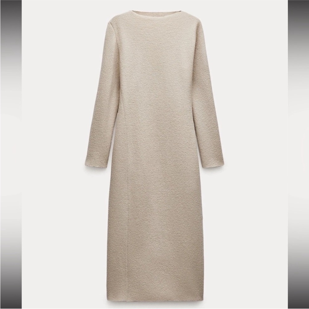 New ZARA Long Sleeve Bouclé Wool Dress ZW Collection - Picture 5 of 8